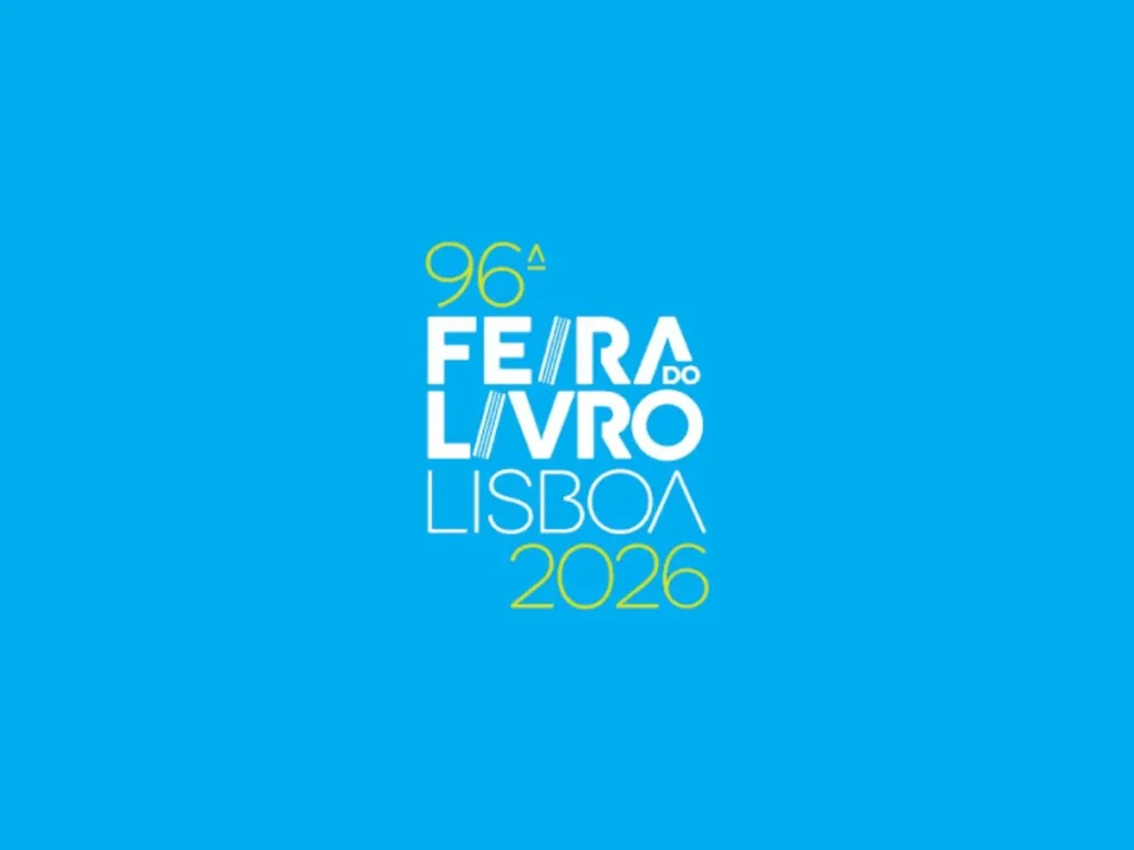 Logótipo da 96.ª Feira do Livro de Lisboa 2026, com letras brancas e amarelas sobre um fundo azul.